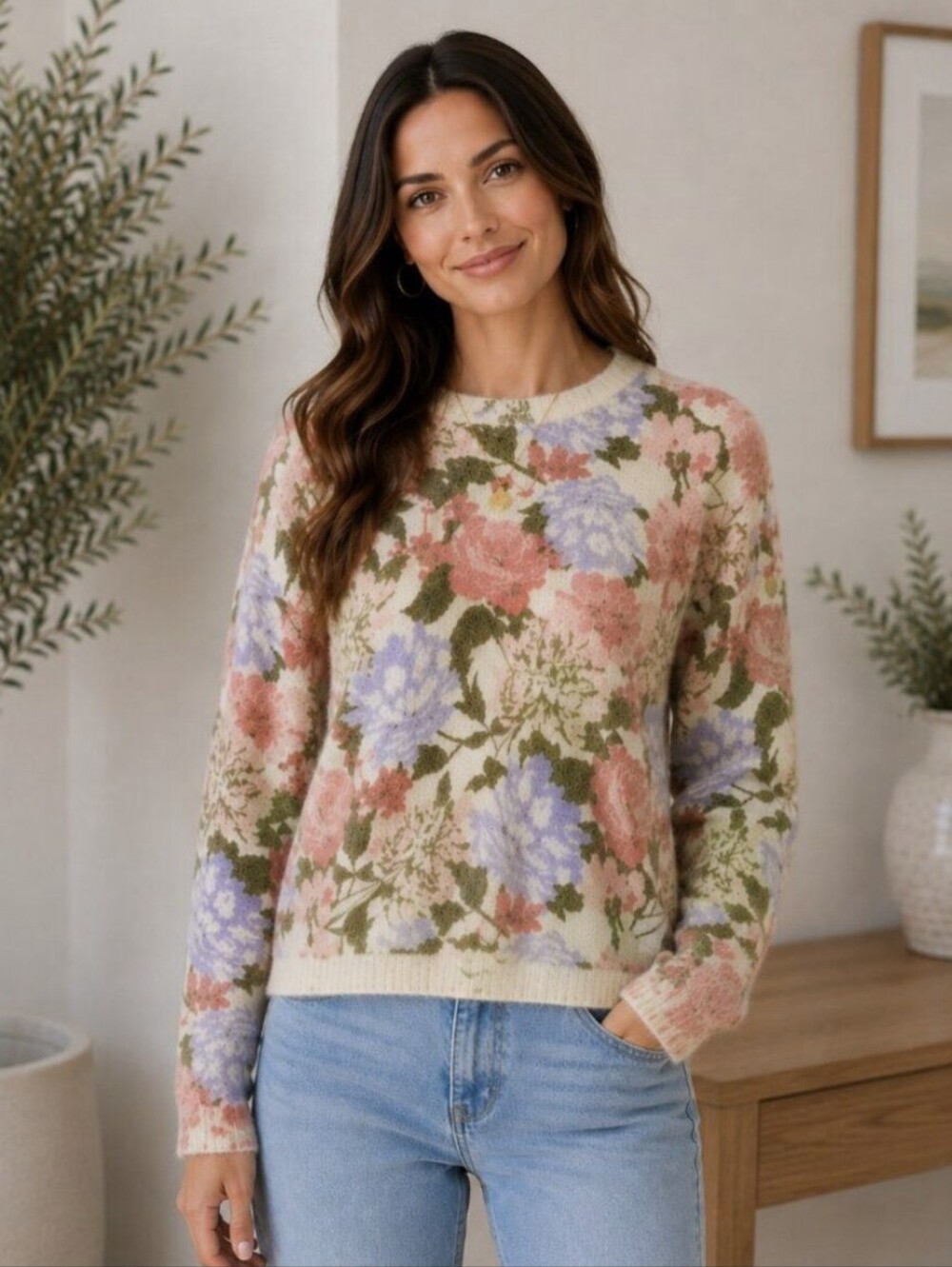 Joie Floral Mohair Wool Blend Sweater Crewneck Floral Print Size Medium NWT
